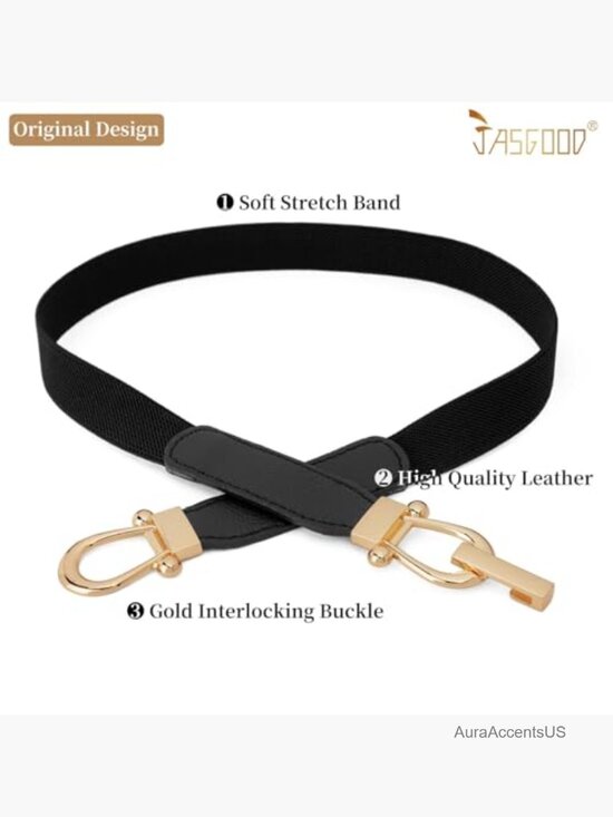 Women Stretch Skinny Belt with Golden Buckle Retro Waist Accessory main image 7